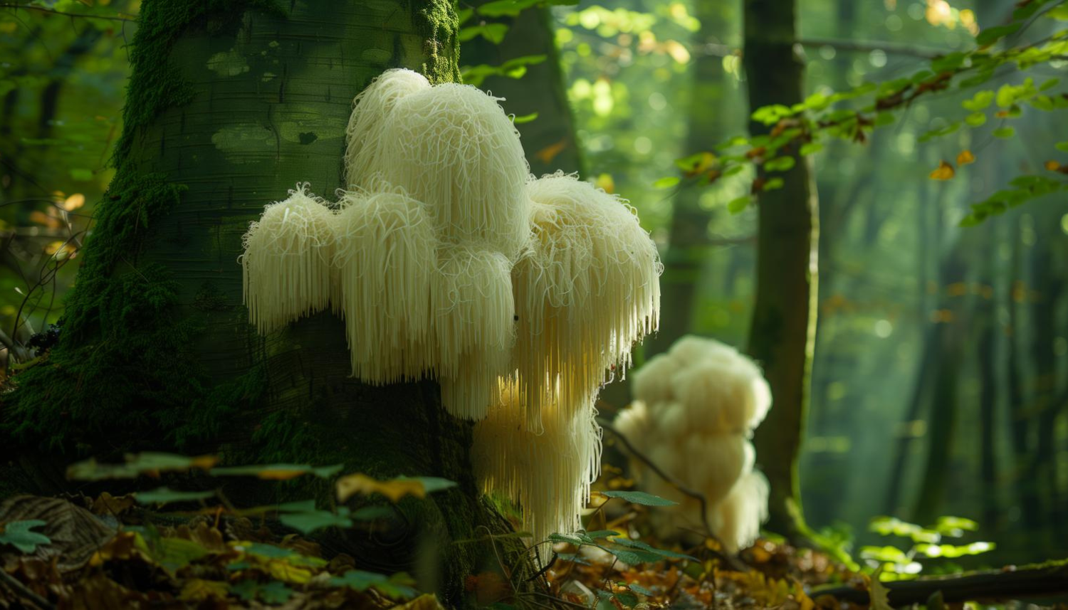 Lion's Mane-paddenstoelen groeien in het wild