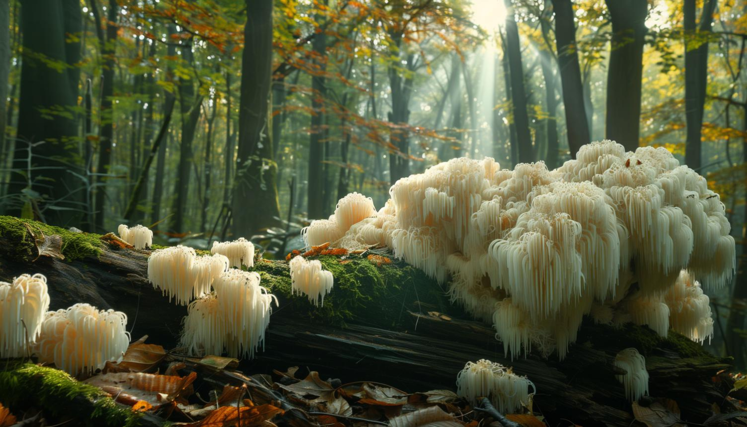 Lion's Mane groeit in het bos