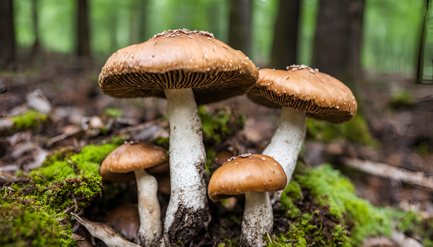 Wilde Shiitake-paddenstoelen groeien in een bos